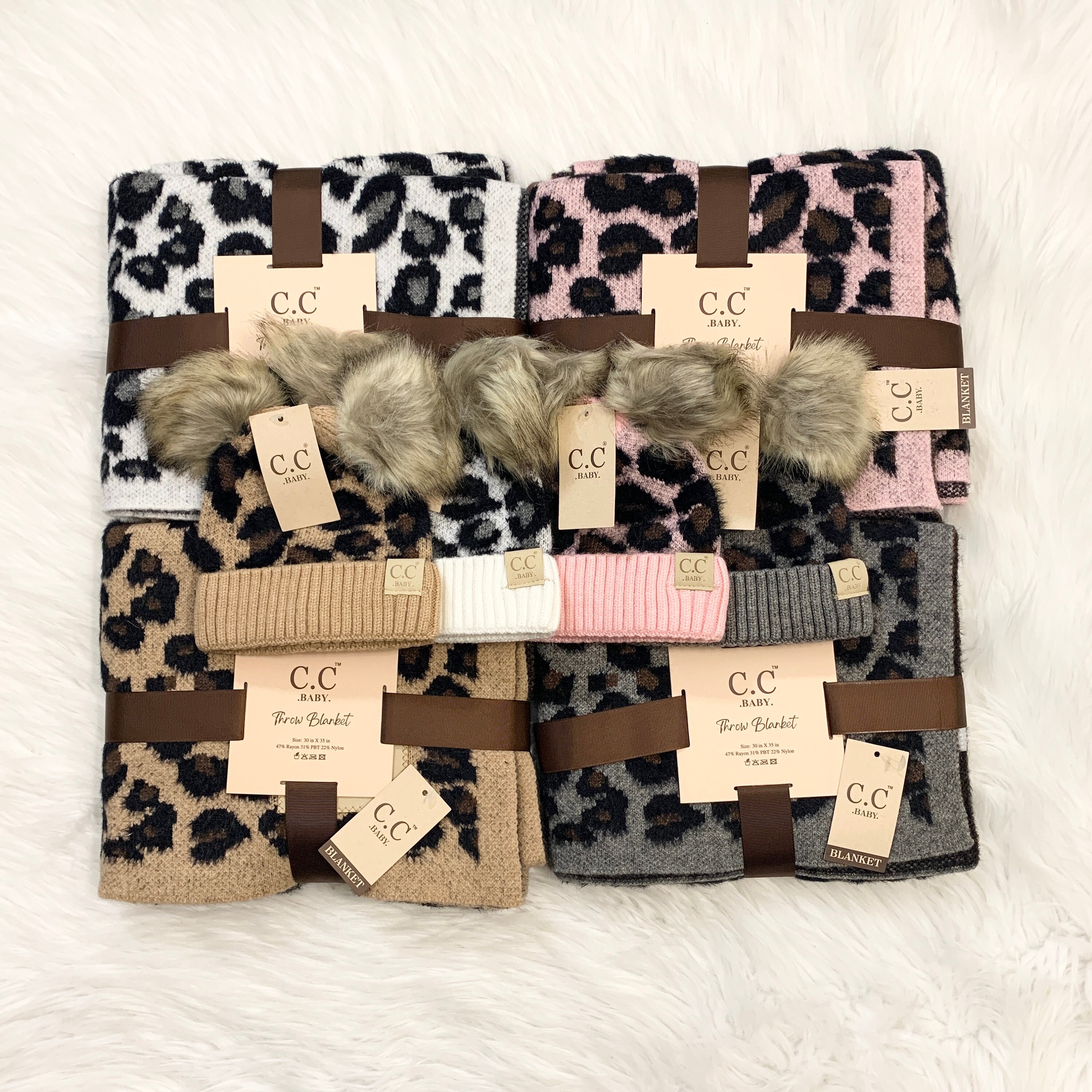 Buy C.C Baby Leopard Pom Beanie and Blanket Set Winter Blanket