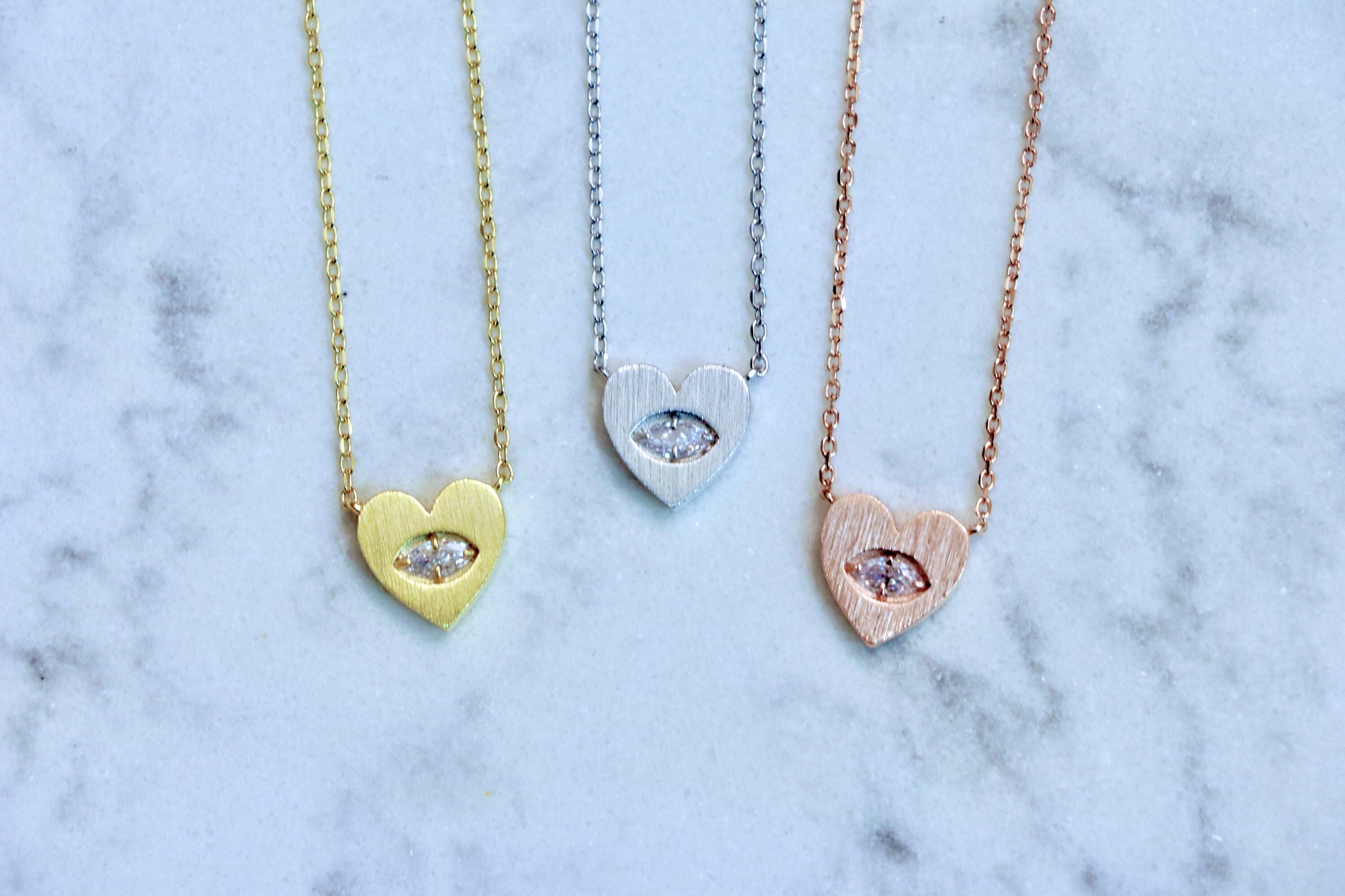 Dainty Stud Eye Heart Necklace Love Necklace Eye Necklace Etsy UK