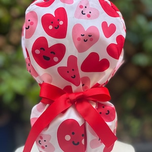 Valentines Ponytail scrub cap, woman Scrub cap, scrub cap,hearts scrub cap, satin-lined scrub cap, surgical cap