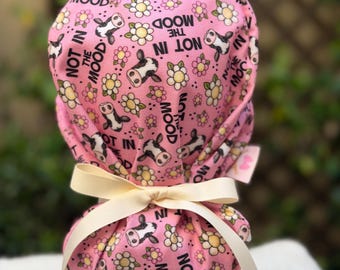 Not in the Mood  Ponytail scrub cap, sassy Scrub cap, scrub cap, Labor and Delivery scrub cap, satin-lined scrub cap, surgical cap
