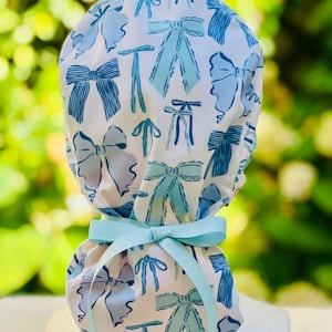 Bows Ponytail Scrub Cap: Cotton Nurse Hat with Ribbon & Satin Lining