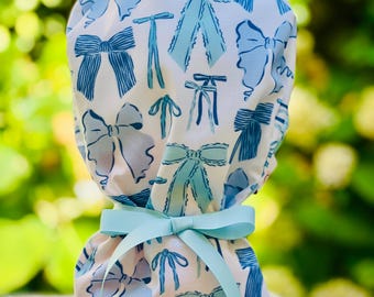 Bows Ponytail Scrub Cap: Cotton Nurse Hat with Ribbon & Satin Lining