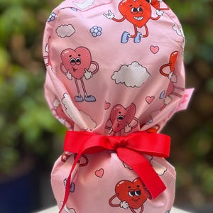 Valentines Ponytail scrub cap, woman Scrub cap, scrub cap,hearts scrub cap, satin-lined scrub cap, surgical cap