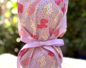 Purple Animal Crackers  Scrub cap, baby scrub  cap, CRNA scrub  cap, satin-lined scrub cap, bone doctor scrub cap