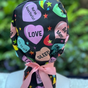 CRNA Scrub cap, Nurse Anesthesiologist Ponytail scrub cap, Nurse Anesthetist Satin Lined Scrub cap, Nurse cap