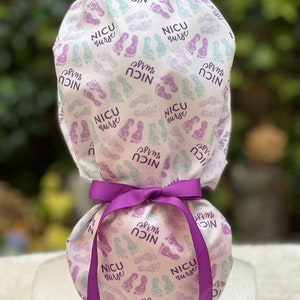 NICU scrub cap, Labor and delivery nurse scrub cap, Obstetrics scrub cap, OBGYN ponytail with satin lining,