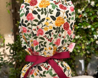 Rifle Paper Roses Floral Ponytail Scrub Cap