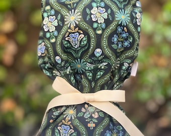 Rifle Paper Co Scrub cap, Ponytail scrub cap with satin lining, scrub cap with buttons, surgical hat, Fall scrub cap, Autumn scrub cap