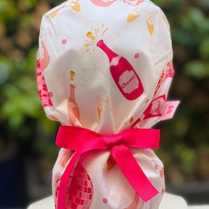 Champagne Ponytail scrub cap, Woman Scrub cap, Cheers scrub cap, satin-lined scrub cap, surgical cap, coctail scrub cap