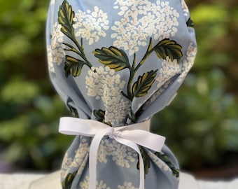 Floral Ponytail Scrub Cap: Cotton Surgical Cap with Buttons