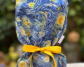 Ponytail scrub cap, scrub cap, surgical hat with satin lining, surgical hat with buttons, nurses cap