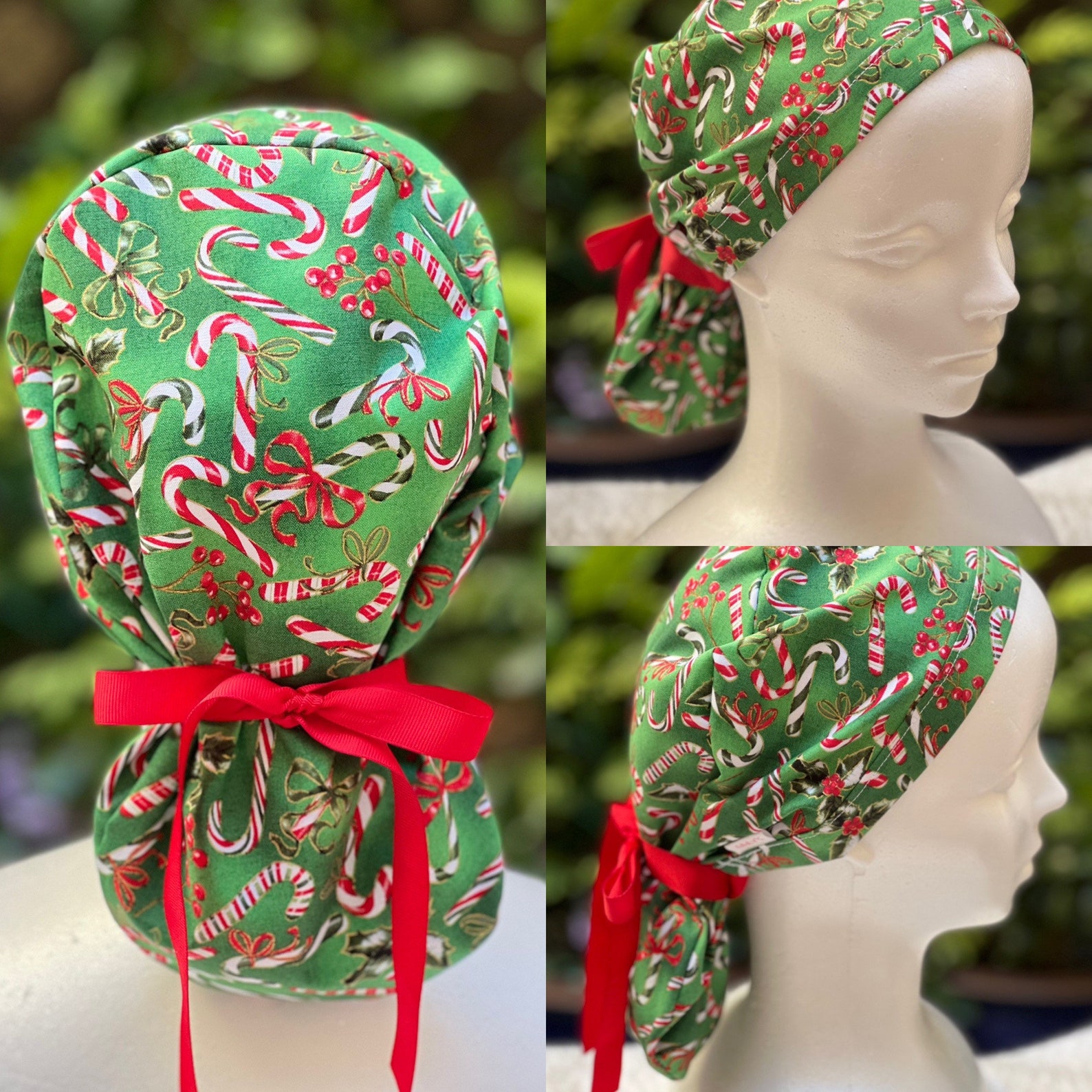 Christmas Scrub Cap Christmas Ponytail Scrub Cap Scrub Cap Etsy