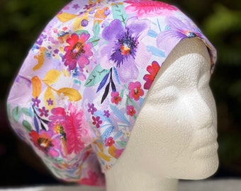 Euro style scrub cap, surgical hat, nurse cap, scrub cap with buttons option, surgical cap with satin lining option