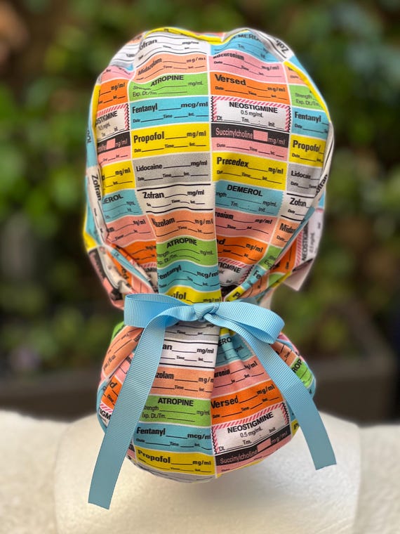 Anesthesia scrub cap, CRNA Scrub cap, Nurse Anesthesiologist Ponytail scrub cap, Nurse Anesthetist Satin Lined Scrub cap, Nurse cap