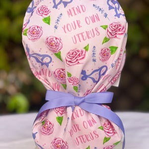 Obstetrics scrub caps, OBGYN scrub cap, uterus scrub cap, Labor and Delivery scrub cap, ponytail with satin lining scrub cap