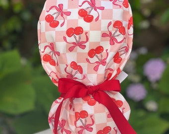 Bows scrub cap, ribbon Scrub cap, Nurse Anesthesiologist Ponytail scrub cap, Nurse Anesthetist Satin Lined Scrub cap, Nurse cap