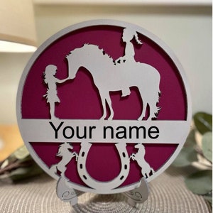 Girls and a horse name sign. 2 layer. Digital file. SVG