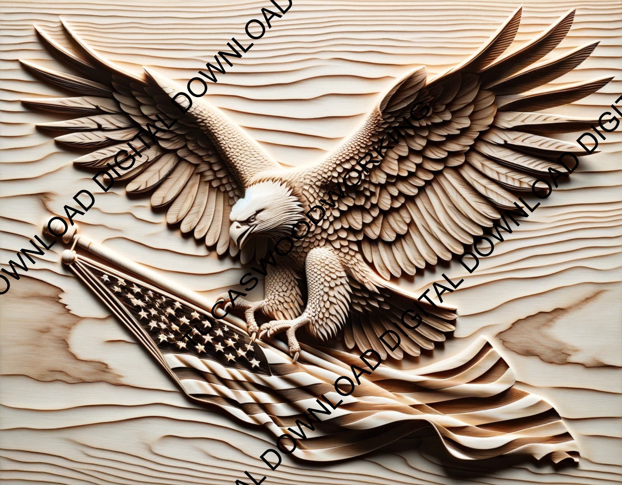 Bald Eagle and American Flag 1 - 3D Laser Engrave Illusion - png, jpg, svg