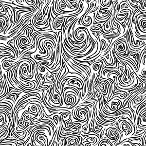 May include: Black and white abstract pattern with swirling lines and shapes. The pattern is seamless and can be used for a variety of purposes, such as fabric, wallpaper, or wrapping paper.