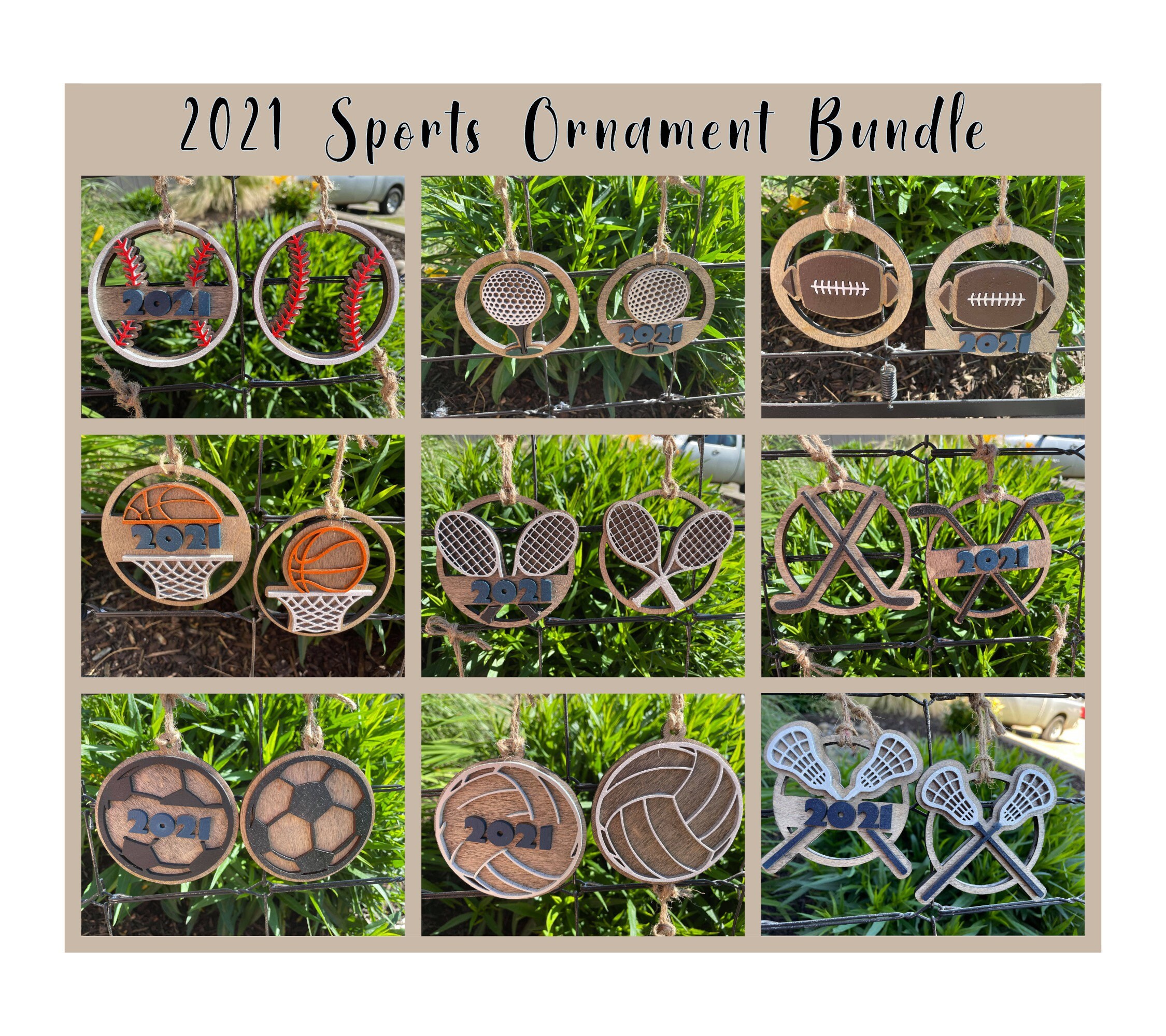 Sports Ornament & Car charm BUNDLE #1 - | years 2021-2025 | Digital SVG file- Baseball, Golf, Football, Basketball, Tennis, Soccer and more!