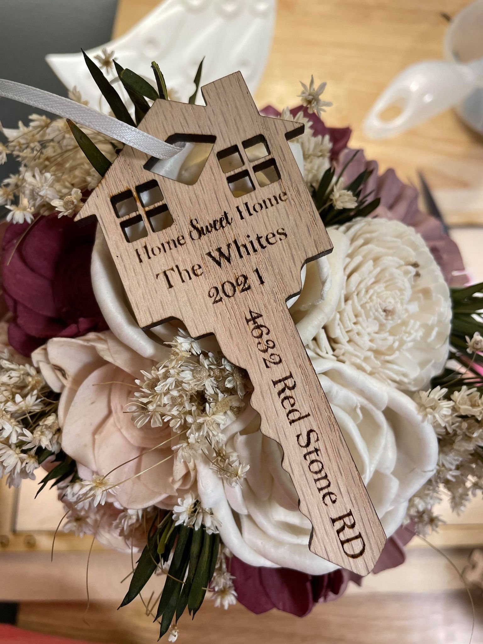 Two Designs- Wooden Key ornament- Home Sweet Home- 2021- Keychain- Di…