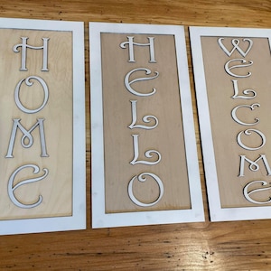 BUNDLE Hello, Home, Welcome vertical signs - Digital file SVG. laser cut entryway porch glow forge friendly sign