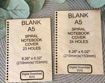 Blank wood cover notebook (BUNDLE 23 hole and 24 holes) - Circle and Sqaure holes |  Digital file SVG, glowforge friendly, laser cut