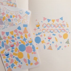 Pastel Party Sticker Sheet | Cute Party Sticker Sheet | Kawaii Festive Stickers