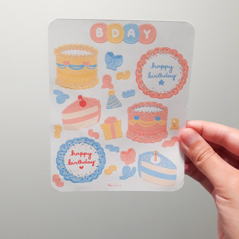 Birthday Sticker Sheet Birthday Cake Stickers Cake Etsy