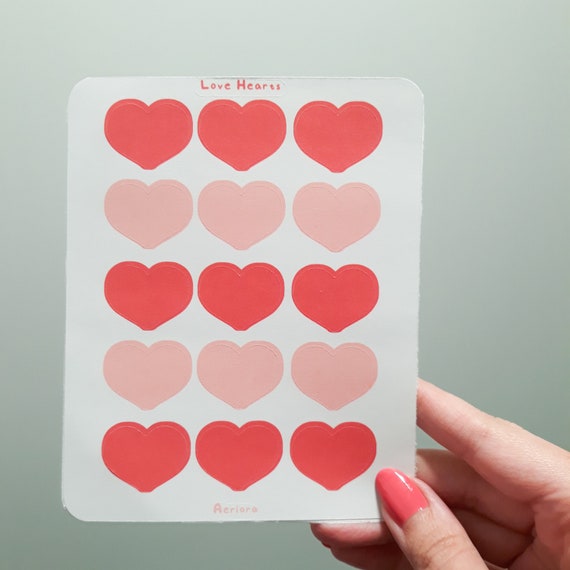 Love Hearts Sticker Sheet Valentines Day Heart Stickers Pink and Red Heart  Stickers Cute Heart Sticker 