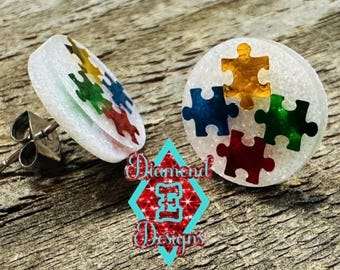 Autism Awareness, Puzzle Piece stud earrings