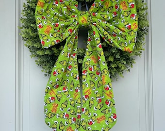 Laço de Natal, O Grinch, Laço de Natal do Grinch, Laço de Festas, Laço de Guirlanda do Grinch, Laço de Guirlanda de Tecido, Laço Grande de Tecido, Laço, Laço para Porta de Entrada