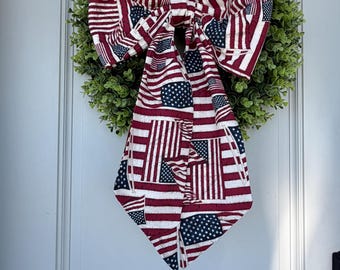 Laço Patriótico, Laço com a Bandeira Americana, Laço para o 4 de Julho, Laço para Guirlanda de Verão, Laço de Tecido para Guirlanda, Laço Grande de Tecido, Laço, Laço para Porta de Entrada, Laço Americano