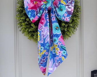 Spring Bow, Spring Floral Bow, Colorful Bow, Spring wreath bow, Fabric Wreath Bow, Large Fabric Bow, Bow, Front Door Bow