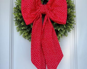 Laço Patriótico, Laço com Estrelas Vermelhas, Laço para o 4 de Julho, Laço para Guirlanda de Verão, Laço de Tecido para Guirlanda, Laço Grande de Tecido, Laço, Laço para Porta de Entrada, Laço Americano