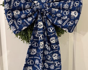 BYU Bow, BYU wreath bow, Fabric Wreath Bow, Large Fabric Bow, Bow, Front Door Bow
