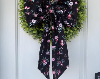 Laço floral preto, laço floral, laço neutro, laço de guirlanda de outono, laço de guirlanda de tecido, laço de tecido grande, laço, laço de porta da frente