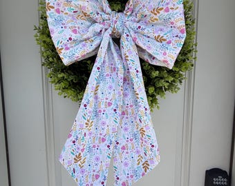 Laço de primavera, laço de borboleta, laço floral de primavera, laço colorido, laço de guirlanda de primavera, laço de guirlanda de tecido, laço grande de tecido, laço, laço para porta de entrada