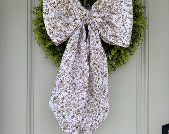 Fall Floral Bow, Beige Floral Bow, Wreath Bow, Fall Bow, Winter Bow, Front Door Bow, Fall Wreath Bow