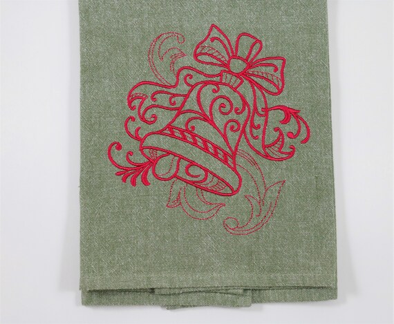 Embroidered Velour Hand Towel Music Bell Christmas 
