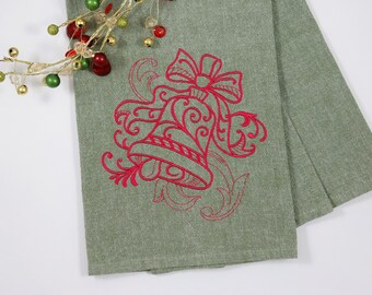 Embroidered Christmas Towel, Holiday Bell Towel, Kitchen Towel, Cotton Towel, Tea Towel, Christmas Decorations, Hand Towel, Bathroom Decor