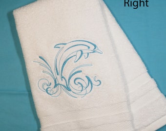 Dolphin Hand Towel, Coastal Décor, Tropical Hand Towel, Ocean Décor, Nautical Towel, Beach Décor, Embroidered Dolphin, Sea Life, Aquamarine