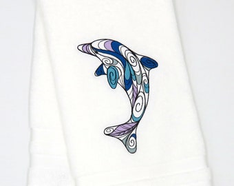 Dolphin Hand Towel, Coastal Décor, Tropical Hand Towel, Ocean Décor, Nautical Towel, Beach Décor, Sea Life,  Beach House Decor, Sea Life