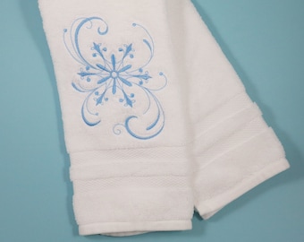 Embroidered Snowflake Hand Towel: Winter Holiday Decor