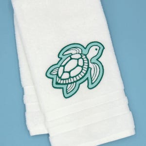 Sea Turtle Hand Towel, Sea Life Decor, Coastal Hand Towel, Tropical Hand Towel, Beach House, Embroidered Hand Towel, Nautical Hand Towel