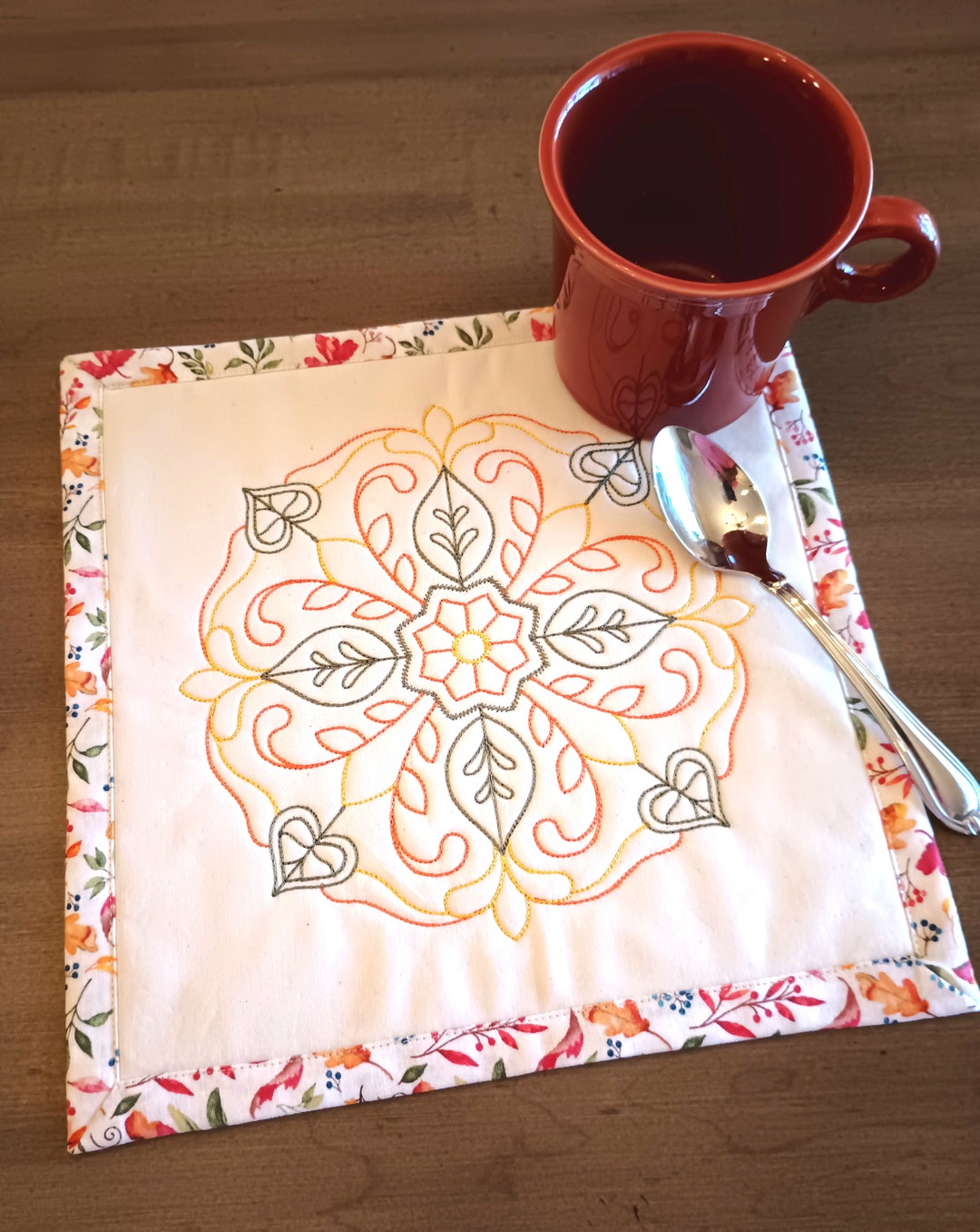 Snacks Rug Quilted Snack Mat or Mug Rug, Fall Decor, Fall Colors, Table Protector ...