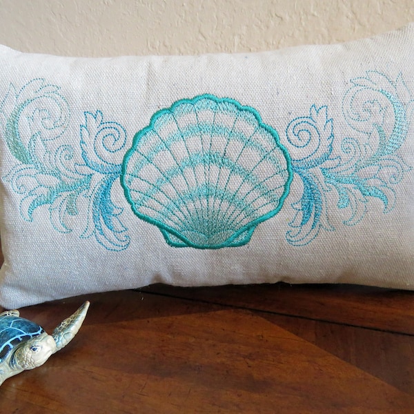 Seashell Mini Pillow, Beachy Mini Pillow, Accent Pillow, Shelf Pillow, Tropical Style, Seaside, Rustic Style, 7 x 12,  Summer Decor