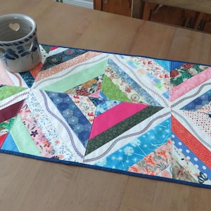 Boho Style Table Topper, Multi-Color Table Runner, Small Table Runner, Casual Table Topper, Scrappy Table Topper, Kitchen, Patio, Picnic