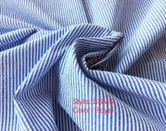 1 full yard 57" Seersucker royal blue & white medium stripe fabric