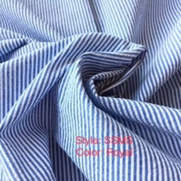 1 full yard 57" Seersucker royal blue & white medium stripe fabric